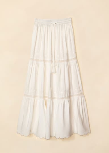 JULIETTE Brodert maksiskørt - Hvit 1 - Indiska