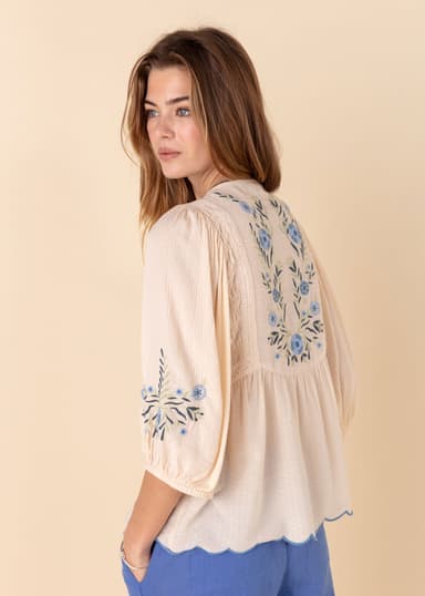 JULIETTE Brodert bluse - Blå 2 - Indiska