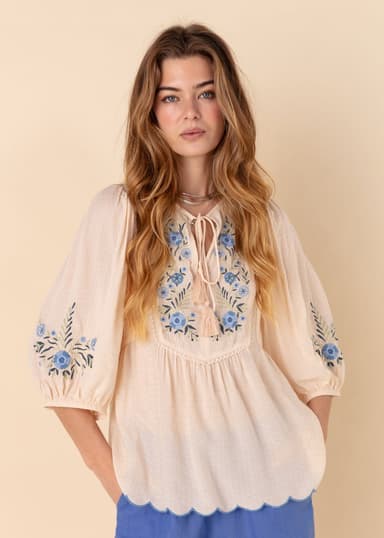 JULIETTE Brodert bluse - Blå 3 - Indiska