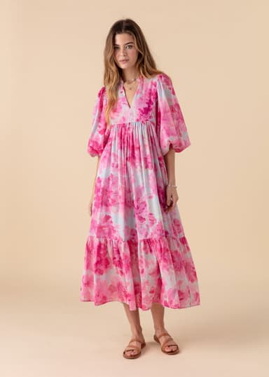 CORNELIA Mønstret kjole i bomull - Rosa 2 - Indiska