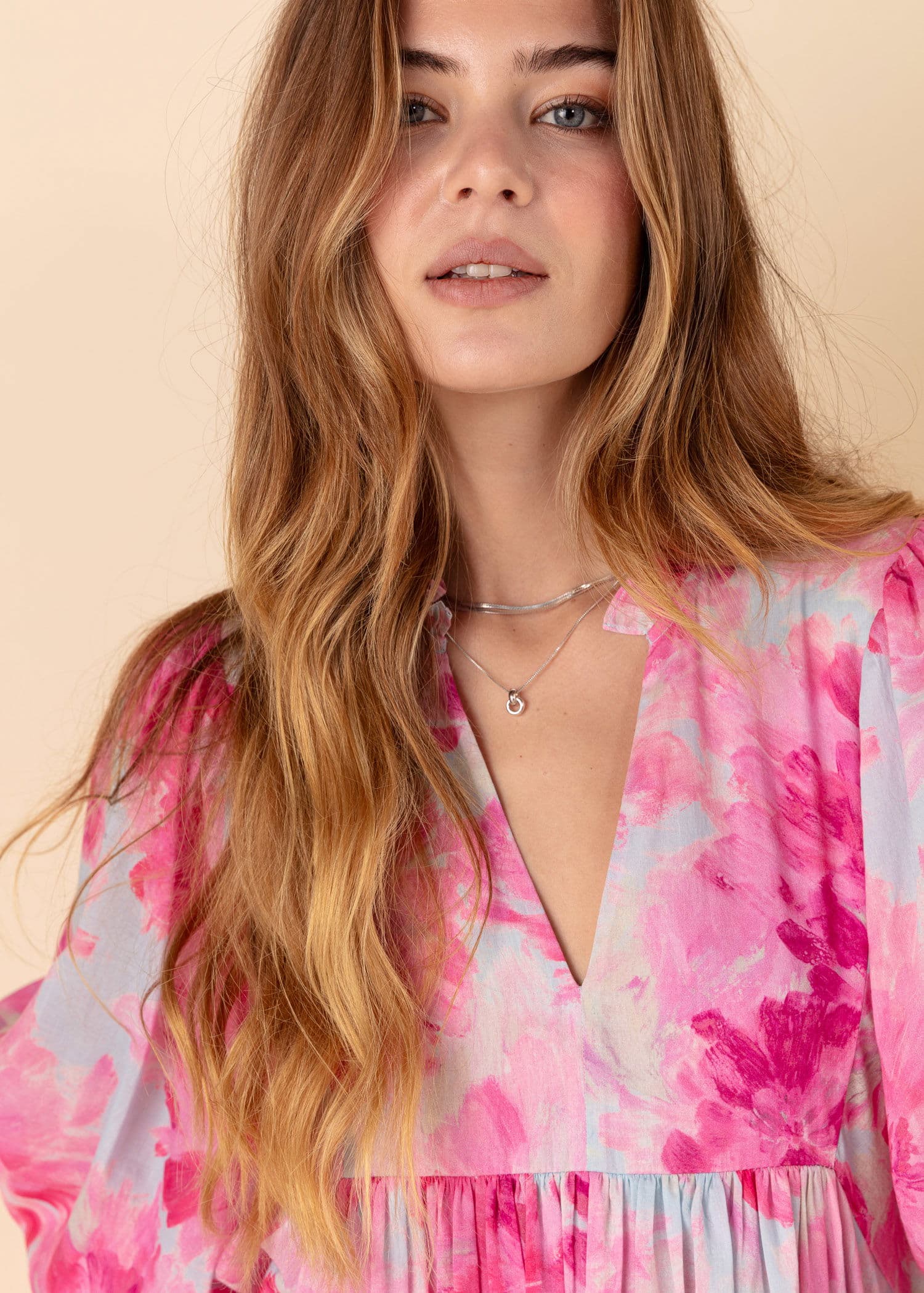 CORNELIA Mønstret kjole i bomull - Rosa 3 - Indiska