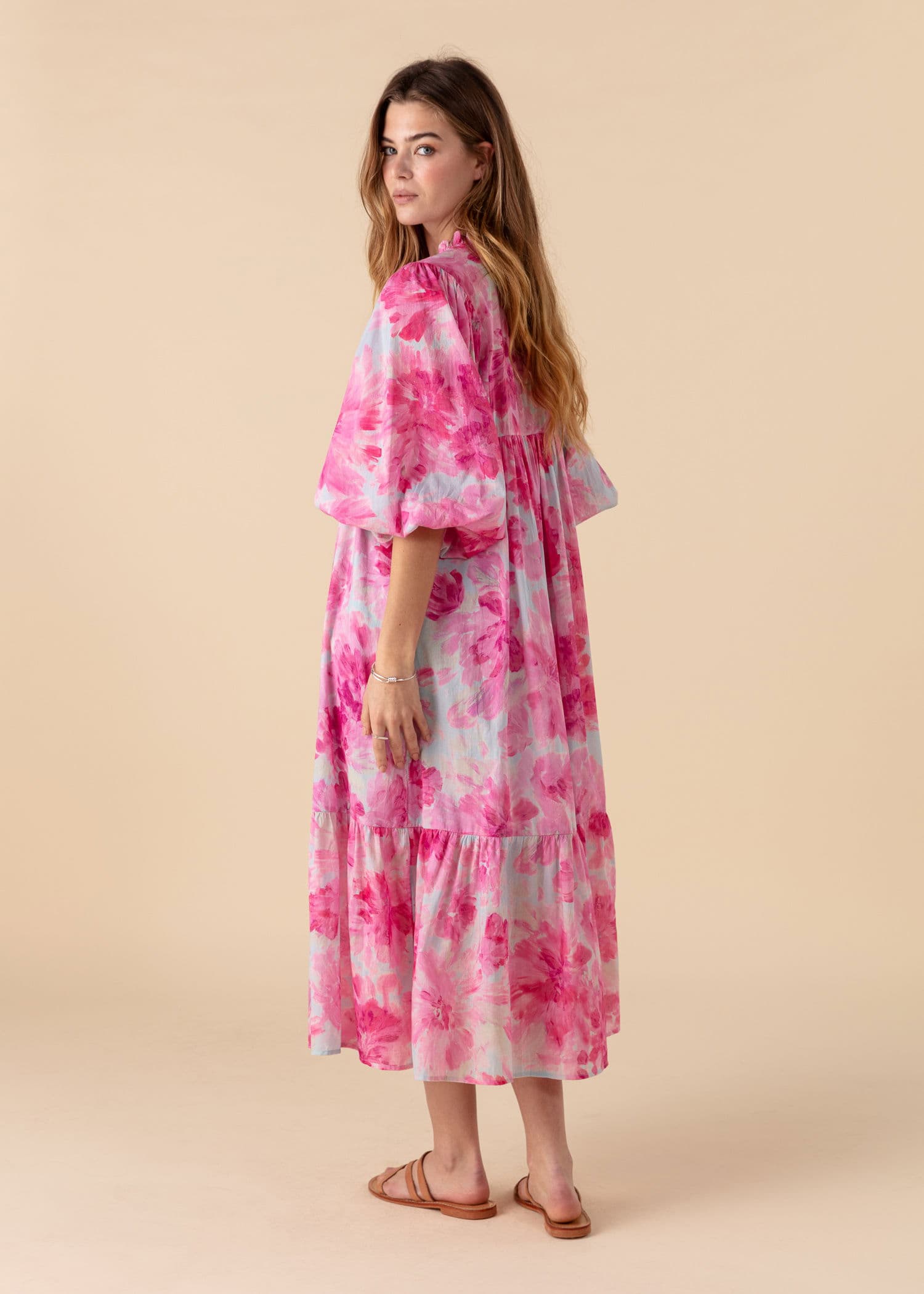 CORNELIA Mønstret kjole i bomull - Rosa 4 - Indiska