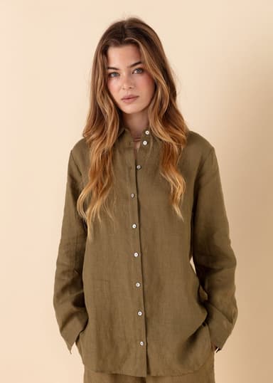 DIANA Khaki linskjorte - Grønn 2 - Indiska