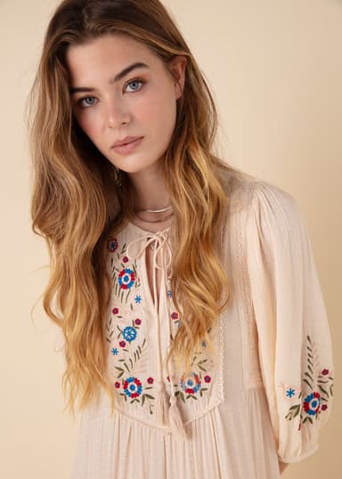 JULIETTE Brodert lang kjole - Hvit 2 - Indiska