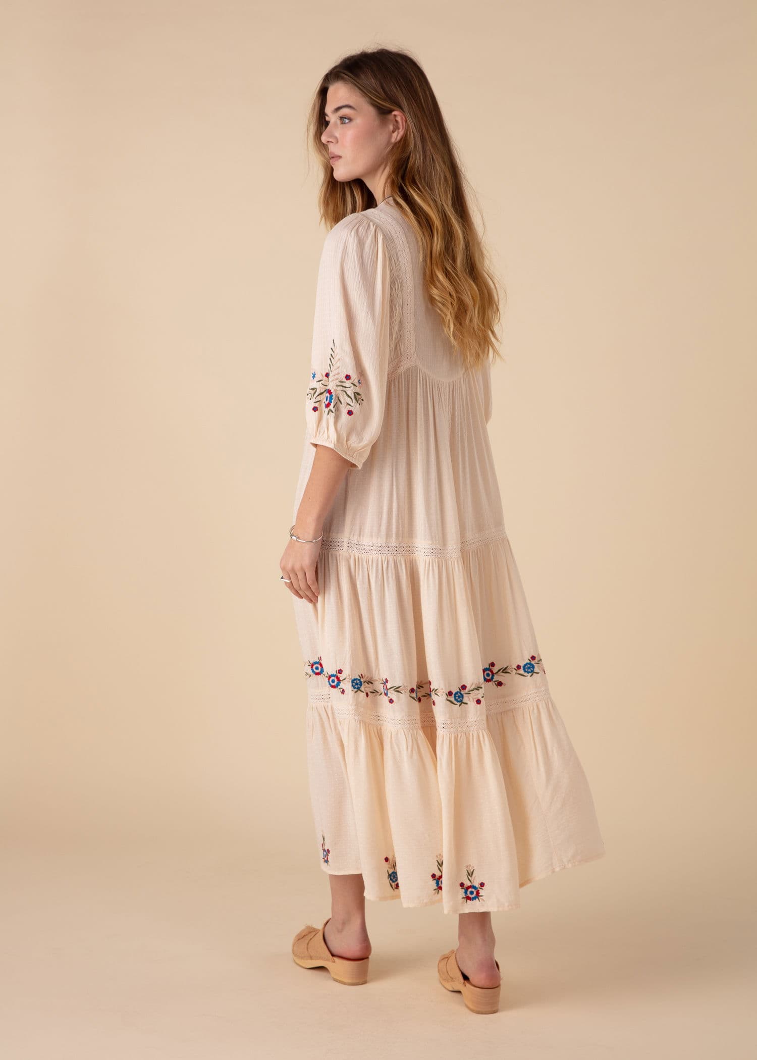 JULIETTE Brodert lang kjole - Hvit 3 - Indiska