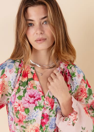 CORINE Langermet blomstret kjole - Rosa 2 - Indiska