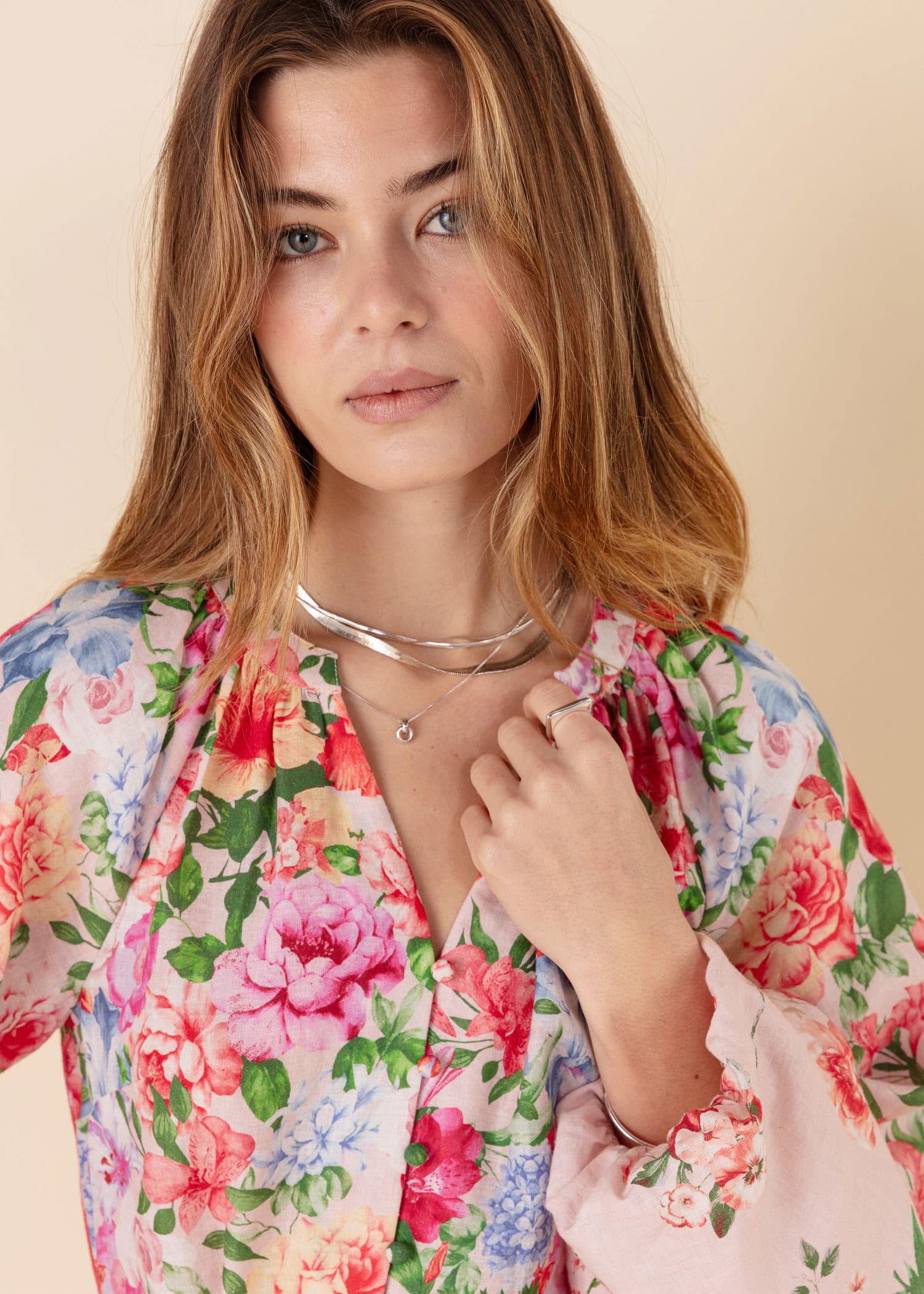 CORINE Langermet blomstret kjole - Rosa 2 - Indiska