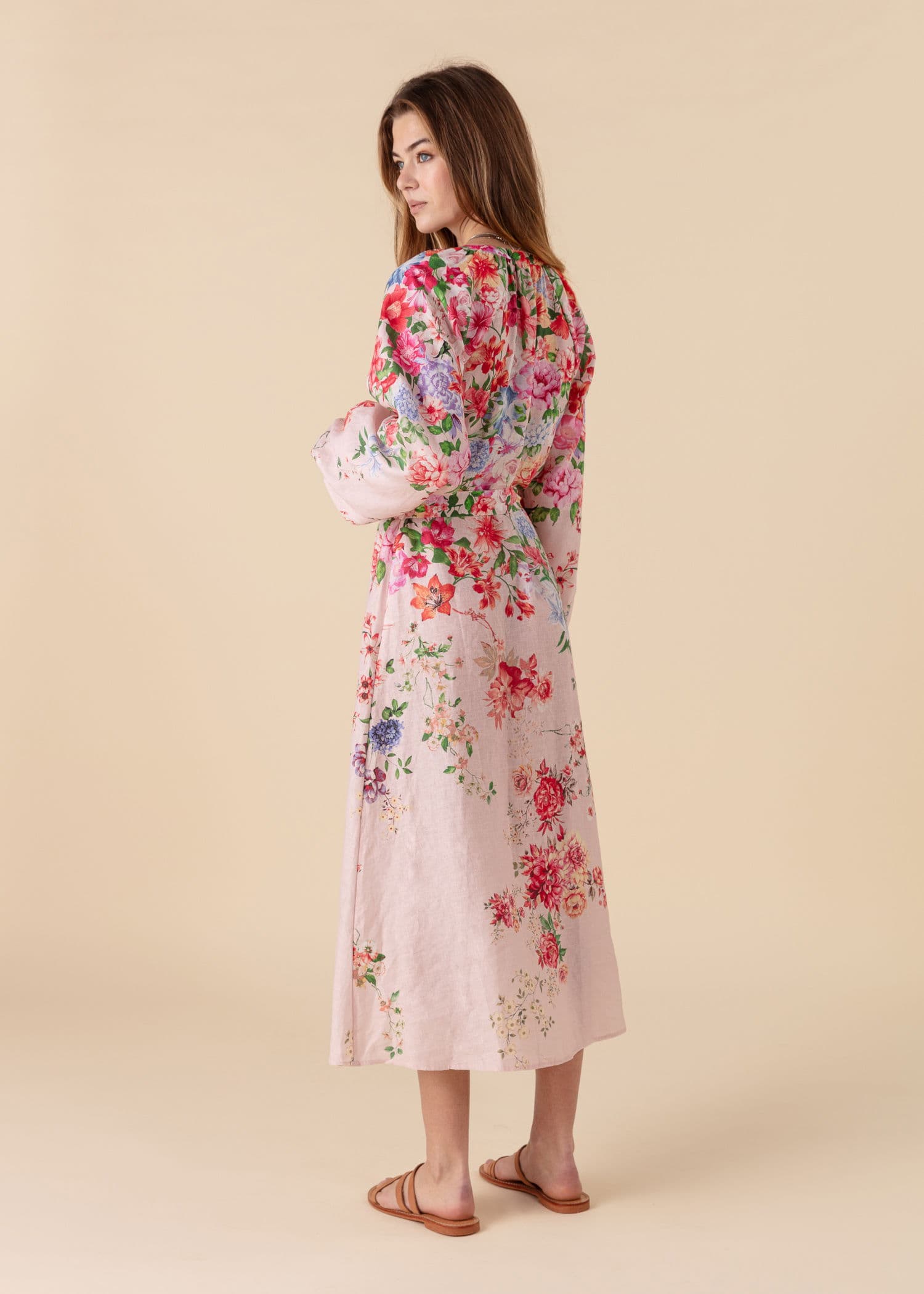 CORINE Langermet blomstret kjole - Rosa 4 - Indiska