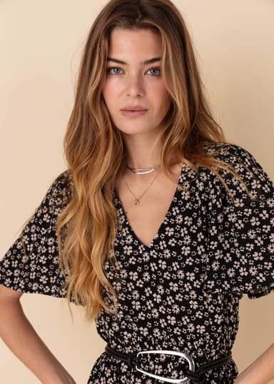 CARLY Midikjole med blomstermønster - Svart 2 - Indiska