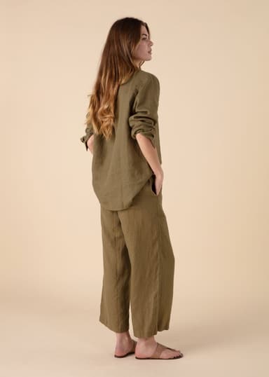 KAMAALA Grønn beskåret linbukse - Grønn 3 - Indiska