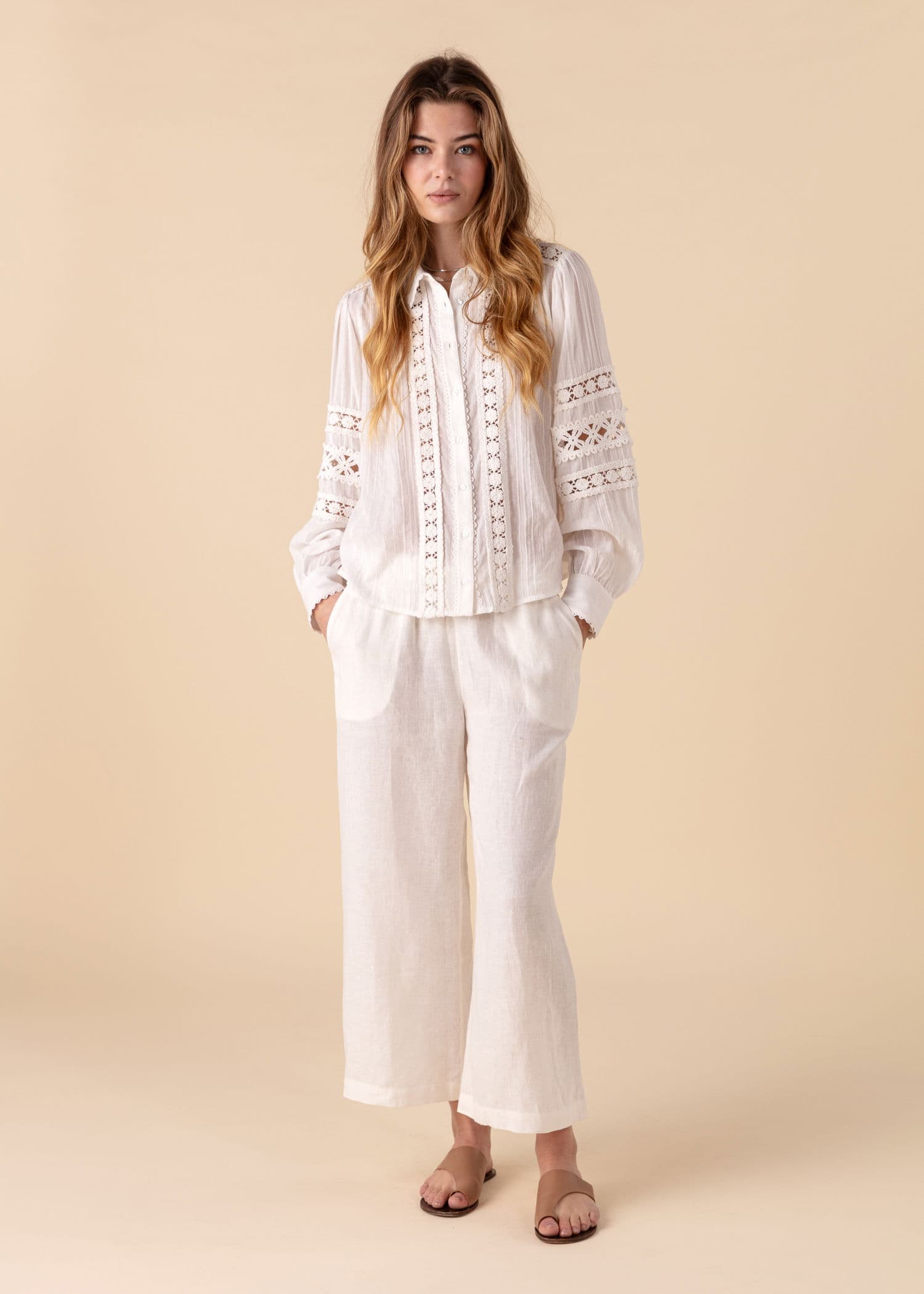 KAMAALA Beskåret linbukse - Hvit 3 - Indiska