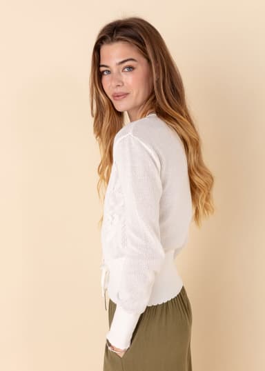 BOEL Finstrikket cardigan med dekorative detaljer - Hvit 3 - Indiska