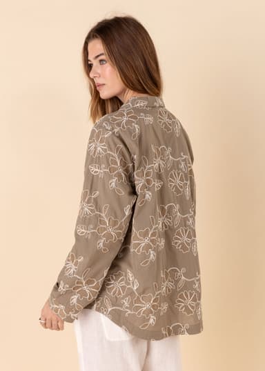 ATHINA Brodert skjorte - Grønn 4 - Indiska