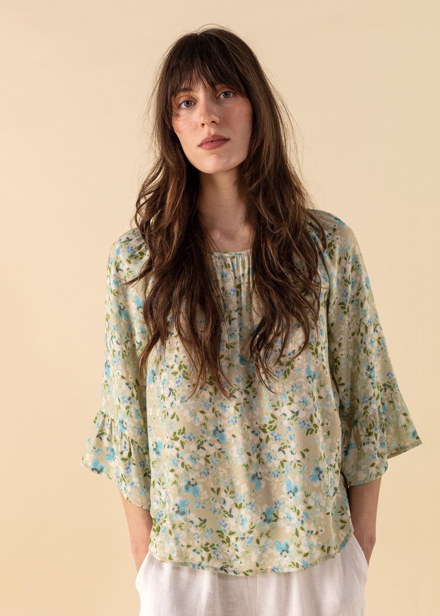 DOLLIE Bluse med 3/4 ermer - Grønn 2 - Indiska