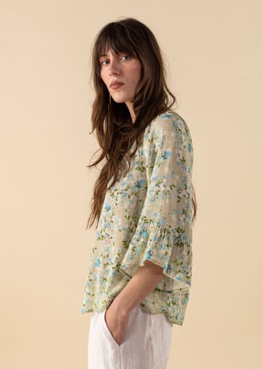 DOLLIE Bluse med 3/4 ermer - Grønn 3 - Indiska