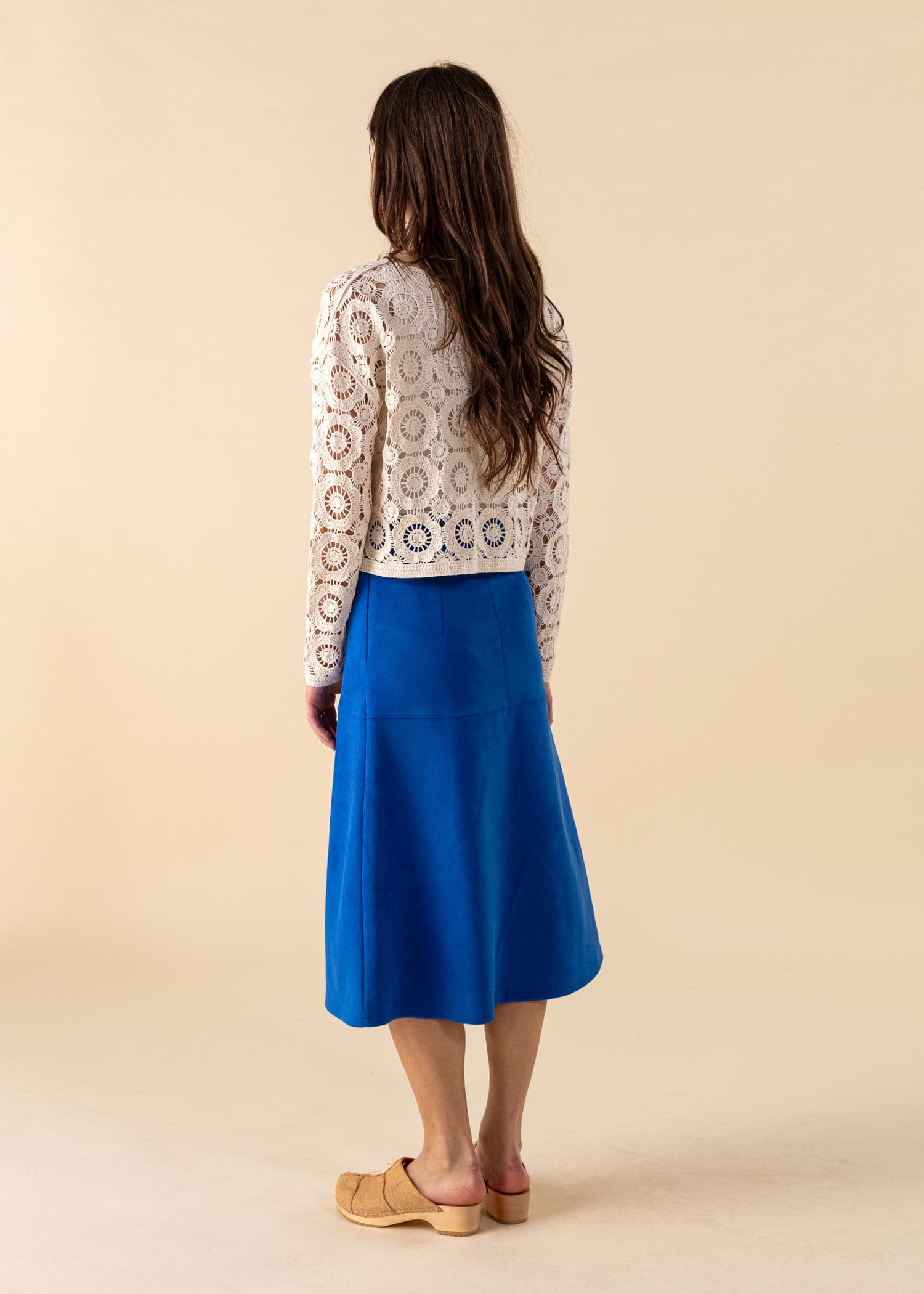 ALINA Koboltblått skjørt i semsket skinn - Blå 4 - Indiska