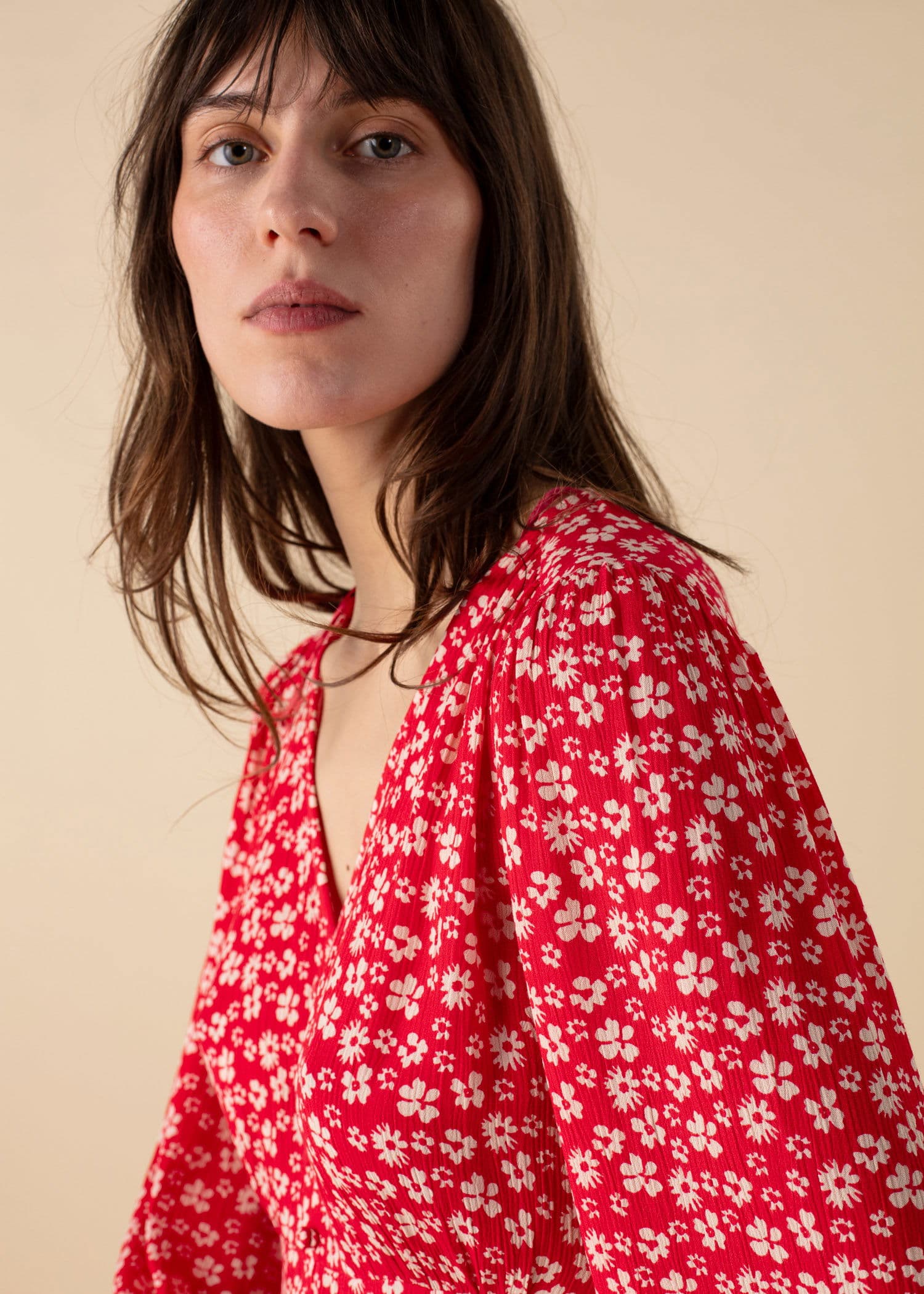 ENYA Blomstret kort kjole - Rød 3 - Indiska