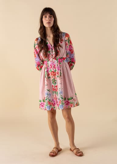 MIRELLA Kort blomsterkjole - Rosa 1 - Indiska