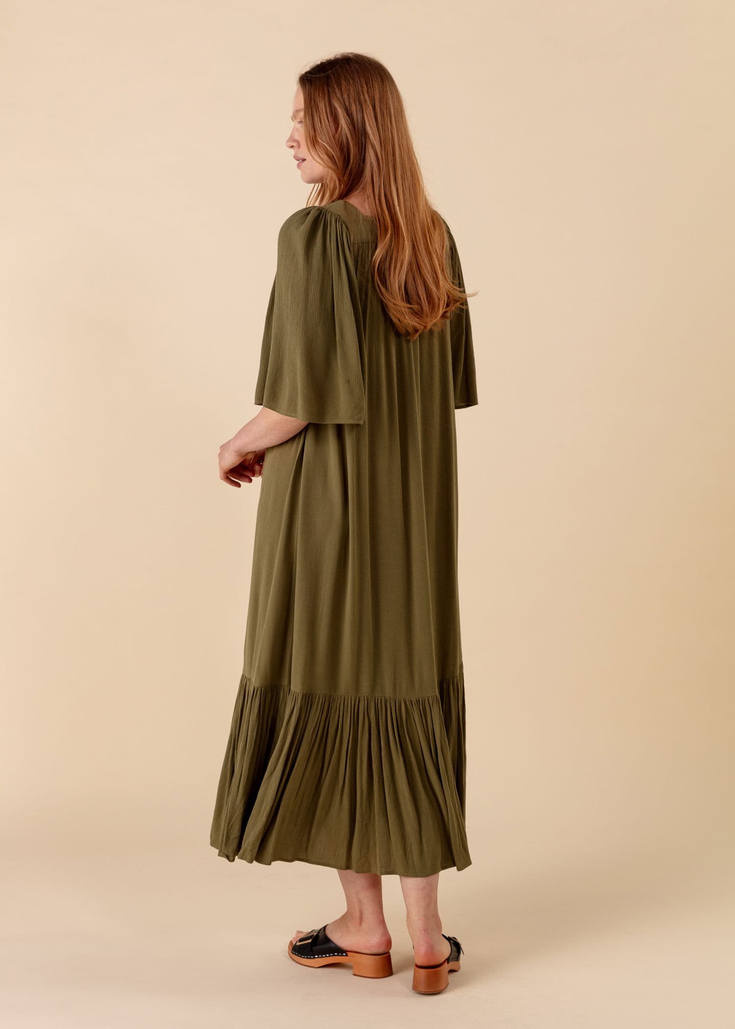 KHALO Lang kjole med korte ermer - Grønn 3 - Indiska