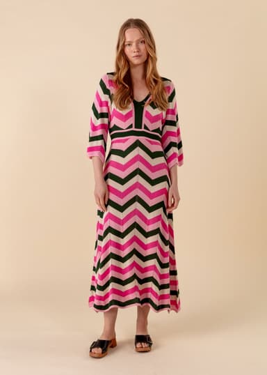 BIANCA Lang mønstret kjole - Grønn 1 - Indiska