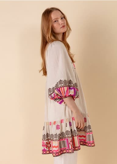 CELINE Kort brodert kjole - Rosa 3 - Indiska