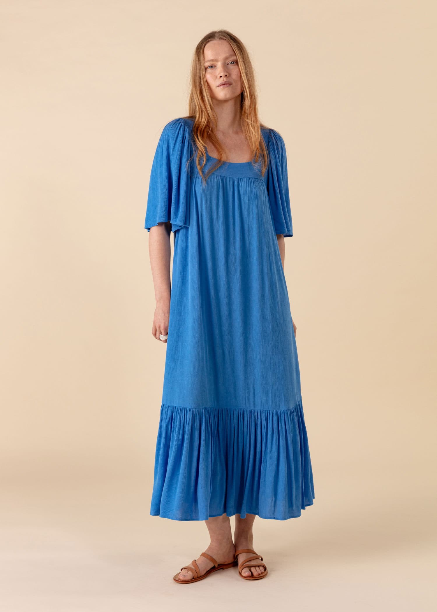 KHALO Lang kjole med korte ermer - Blå 2 - Indiska