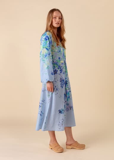 CORINE Langermet blomstret kjole - Blå 3 - Indiska