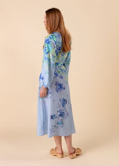 CORINE Langermet blomstret kjole - Blå 4 - Indiska