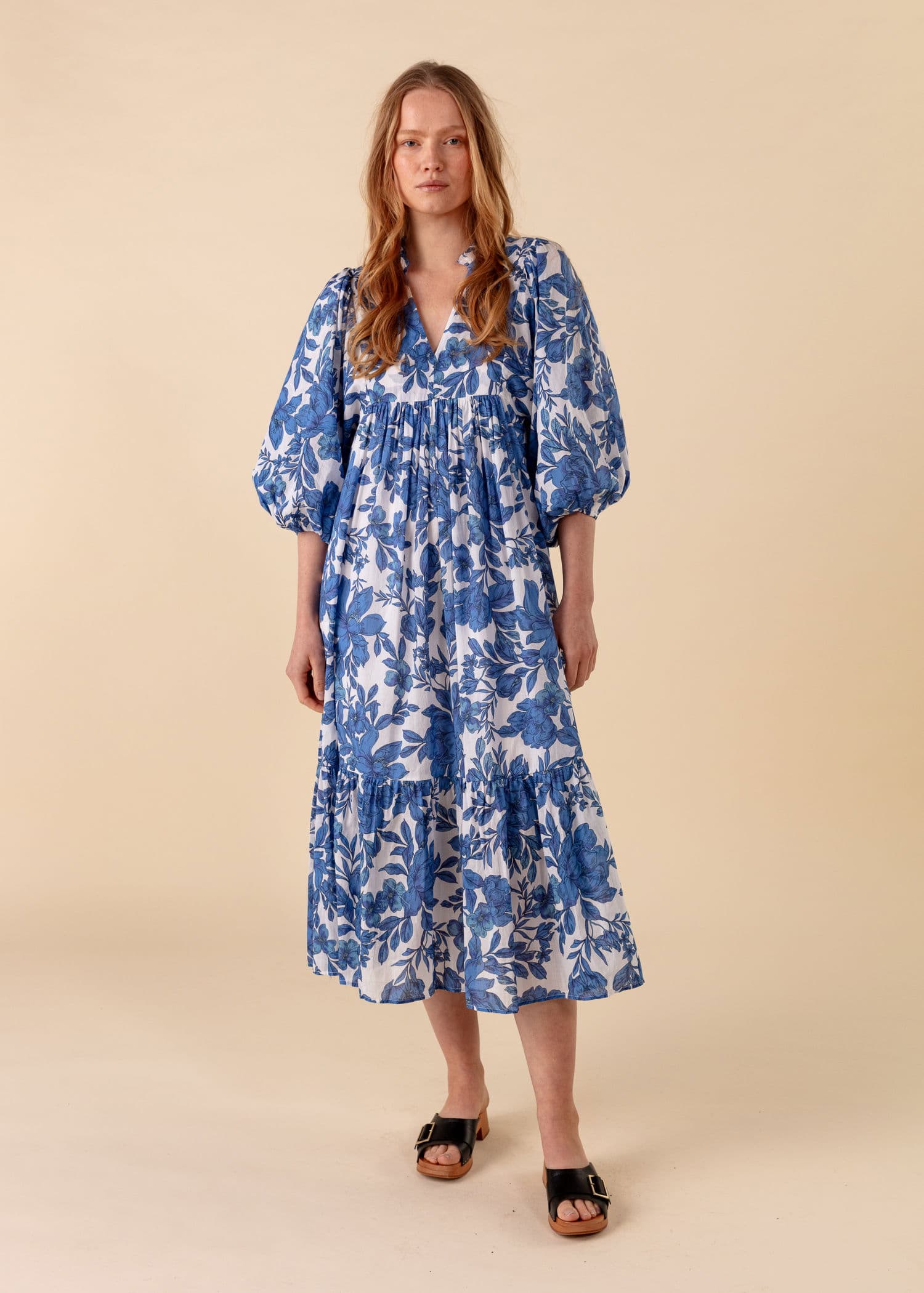 CORNELIA Mønstret kjole i bomull - Blå 3 - Indiska