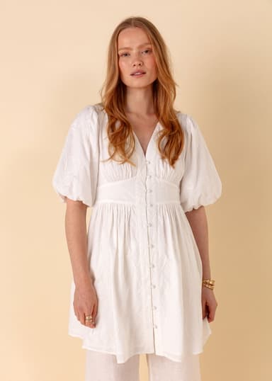 RIANNA Brodert puffermet kjole - Hvit 4 - Indiska