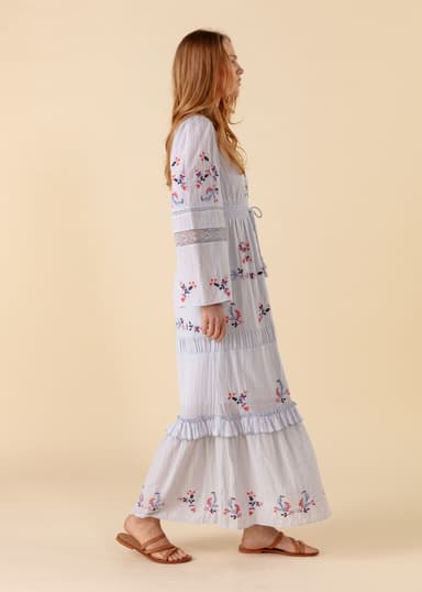 MELODIE Brodert kjole med blondedetaljer - Blå 3 - Indiska