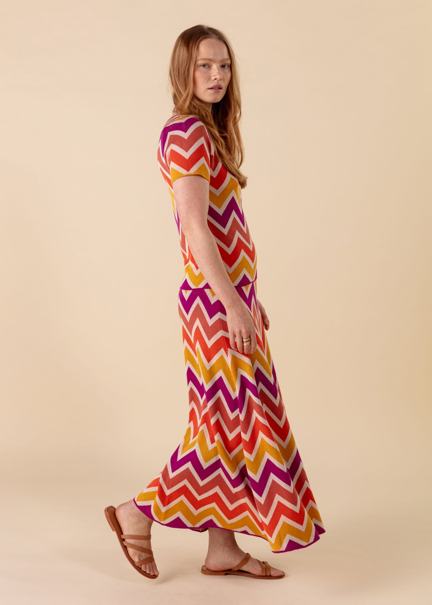 SAMANTHA Strikket skjørt med sikksakkmønster - Oransje 5 - Indiska