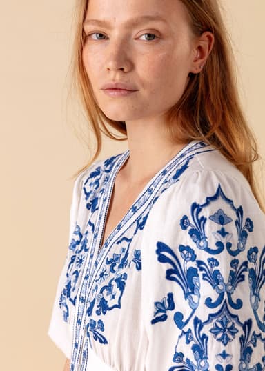 RIANNA Brodert puffermet kjole - Blå 3 - Indiska