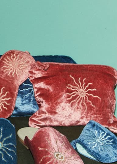 Velvet Brodert toalettveske i velour - Rosa 2 - Indiska