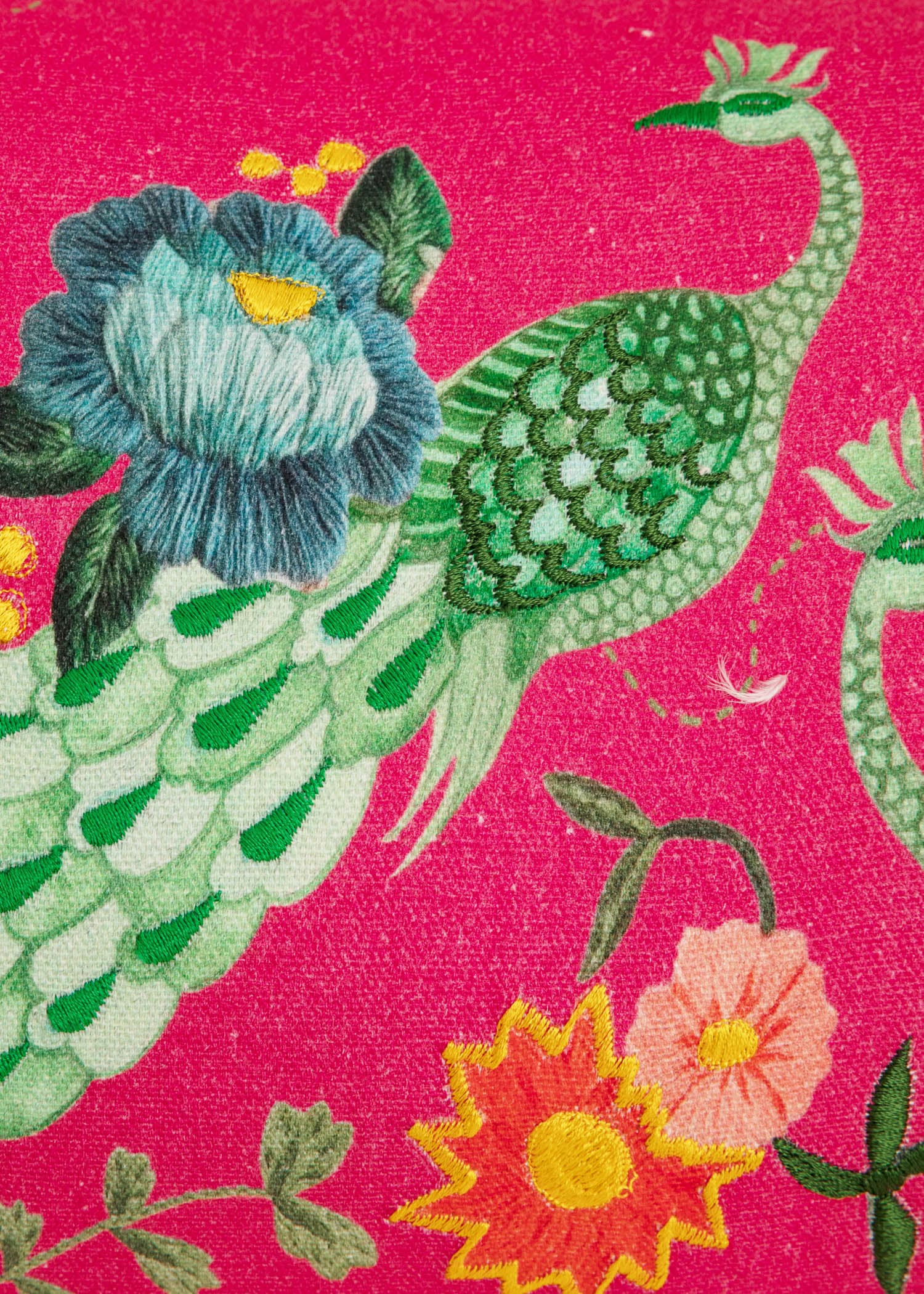 Peacock Broderad bolster med påfågelmönster  - Rosa 3 - Indiska