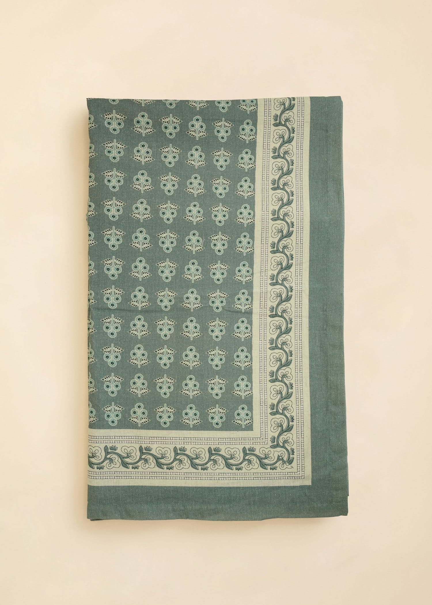 Veda Mønstret duk i bomull og lin - Grønn 1 - Indiska