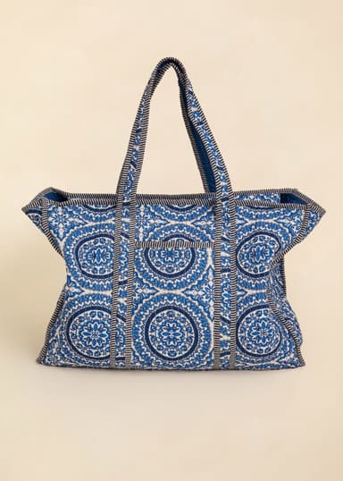 Tote Stor tygväska i bomull - Blå 1 - Indiska