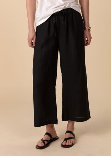 KAMAALA Svarte cropped linbukser - Svart 2 - Indiska