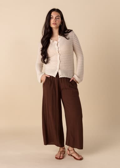 ELSIE Bruna vida byxor med knyt - Brun 3 - Indiska