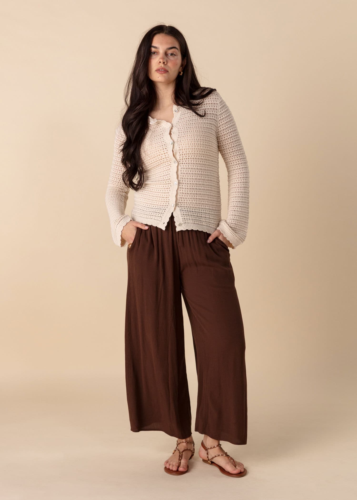 ELSIE Leveät nilkkapituiset housut - Ruskea 3 - Indiska