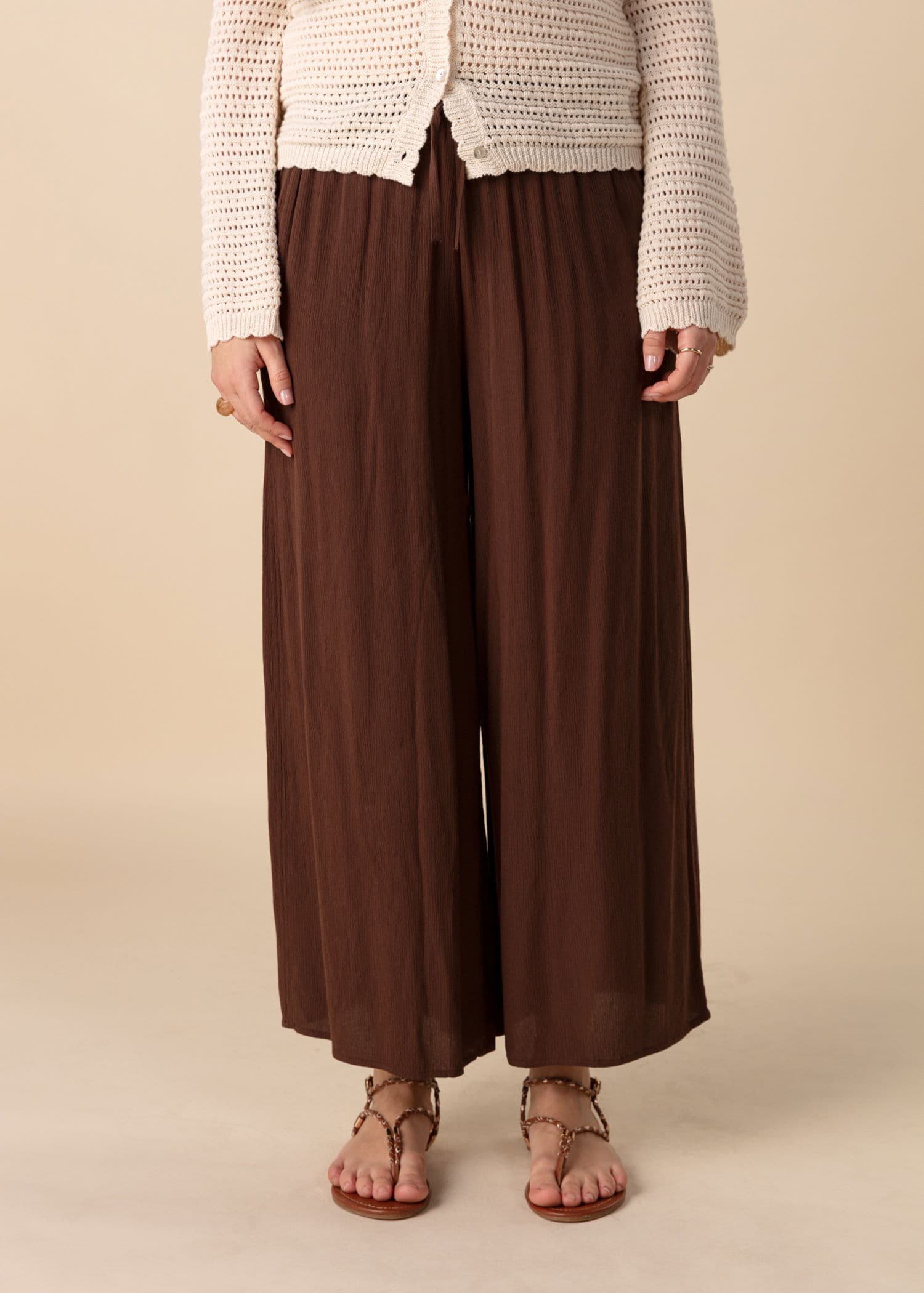 ELSIE Leveät nilkkapituiset housut - Ruskea 5 - Indiska