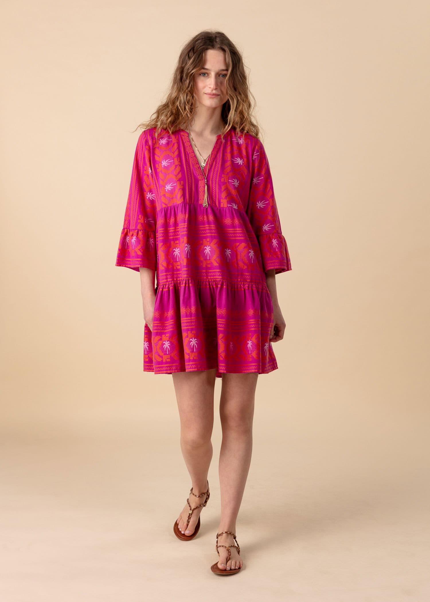 YOLANA Lyhyt jakardikankainen tunika - Vaaleanpunainen 2 - Indiska