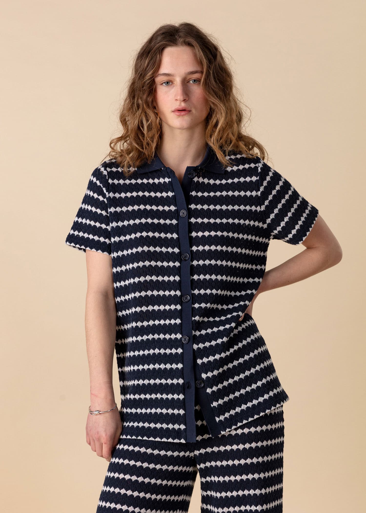 LYNN Strukturstrikket genser med krage - Blå 1 - Indiska