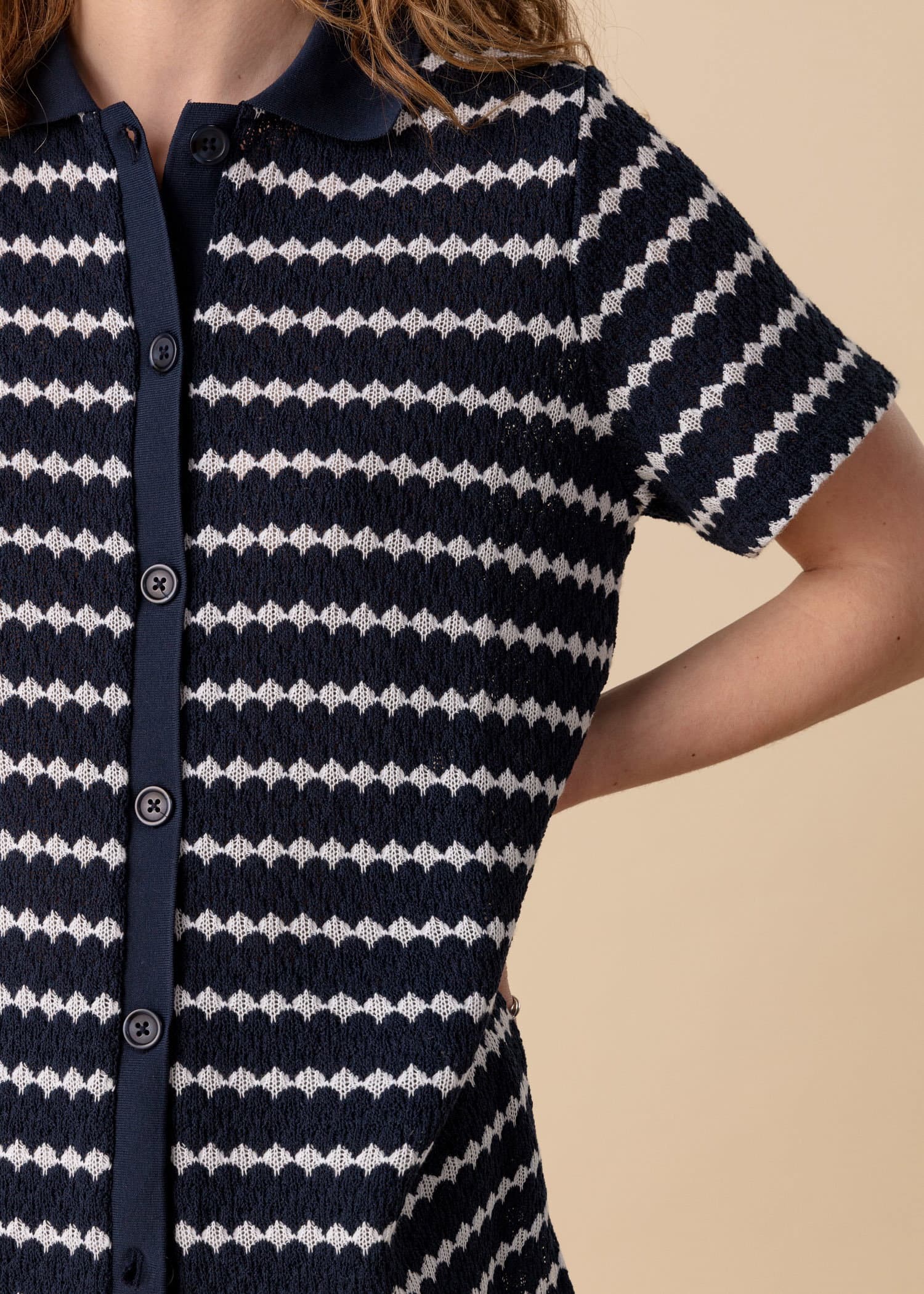 LYNN Strukturstrikket genser med krage - Blå 2 - Indiska