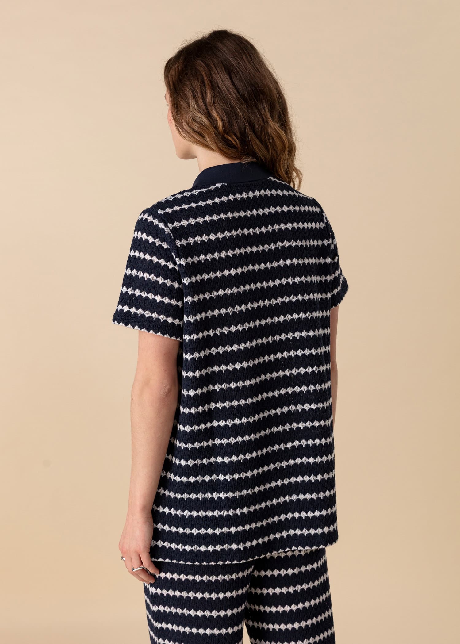 LYNN Strukturstrikket genser med krage - Blå 3 - Indiska