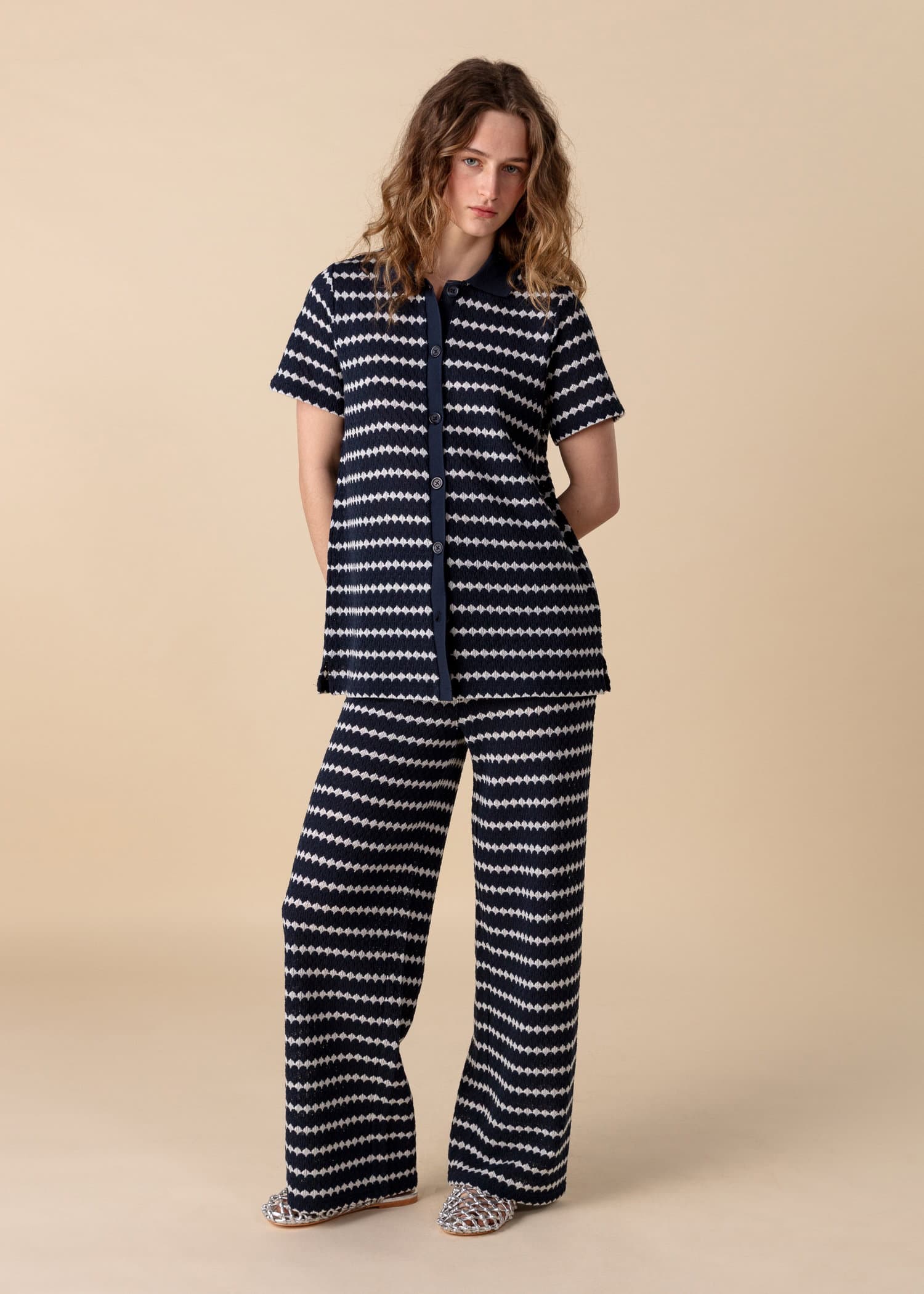 LYNN Strukturstrikket genser med krage - Blå 4 - Indiska