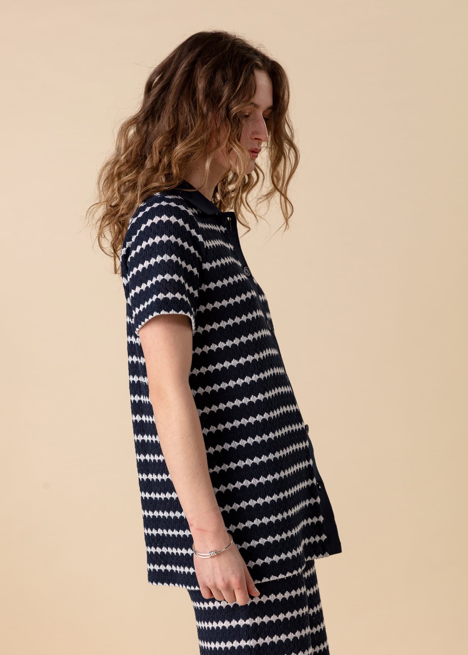 LYNN Strukturstrikket genser med krage - Blå 5 - Indiska