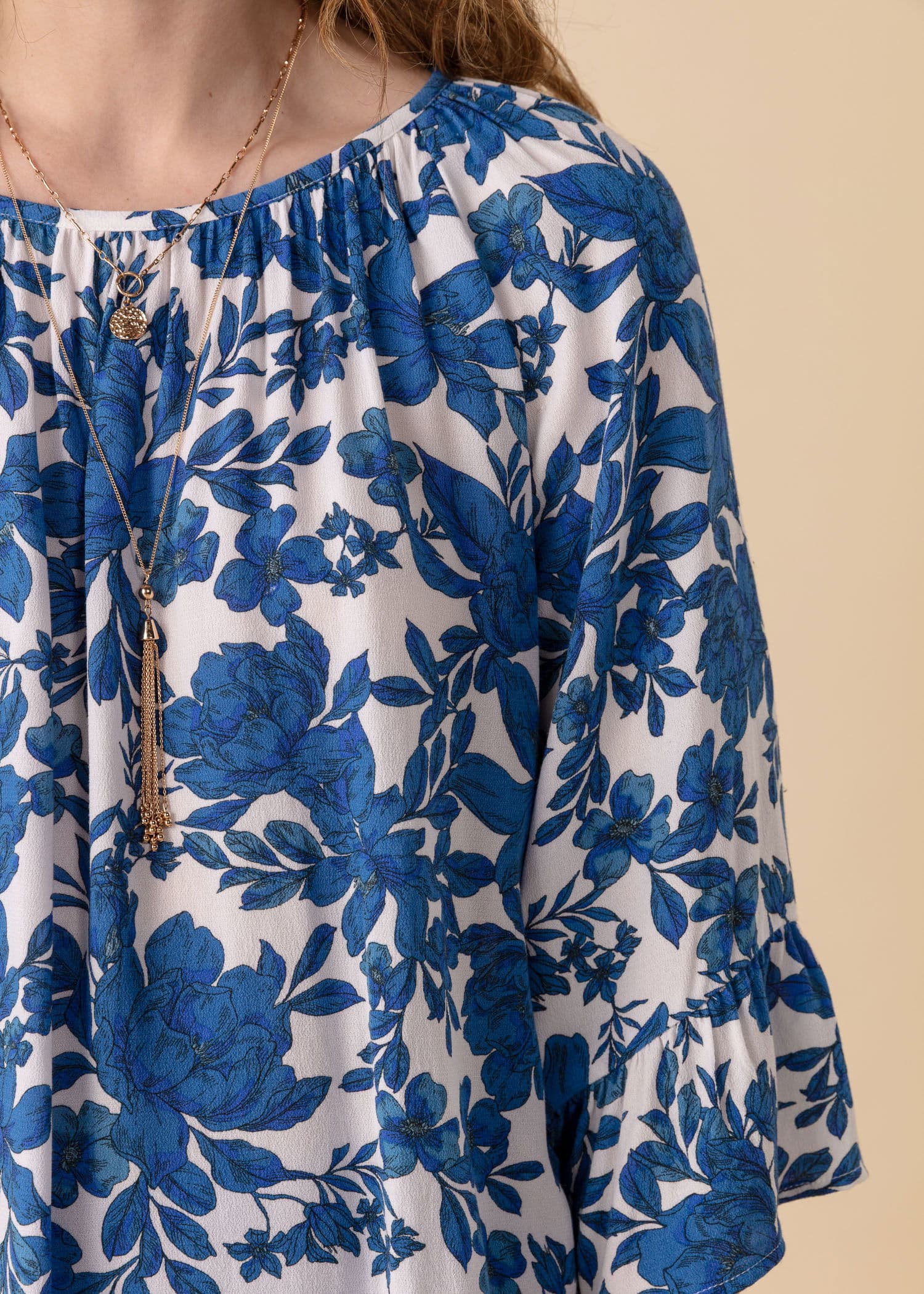 DOLLIE Bluse med 3/4 ermer - Blå 2 - Indiska