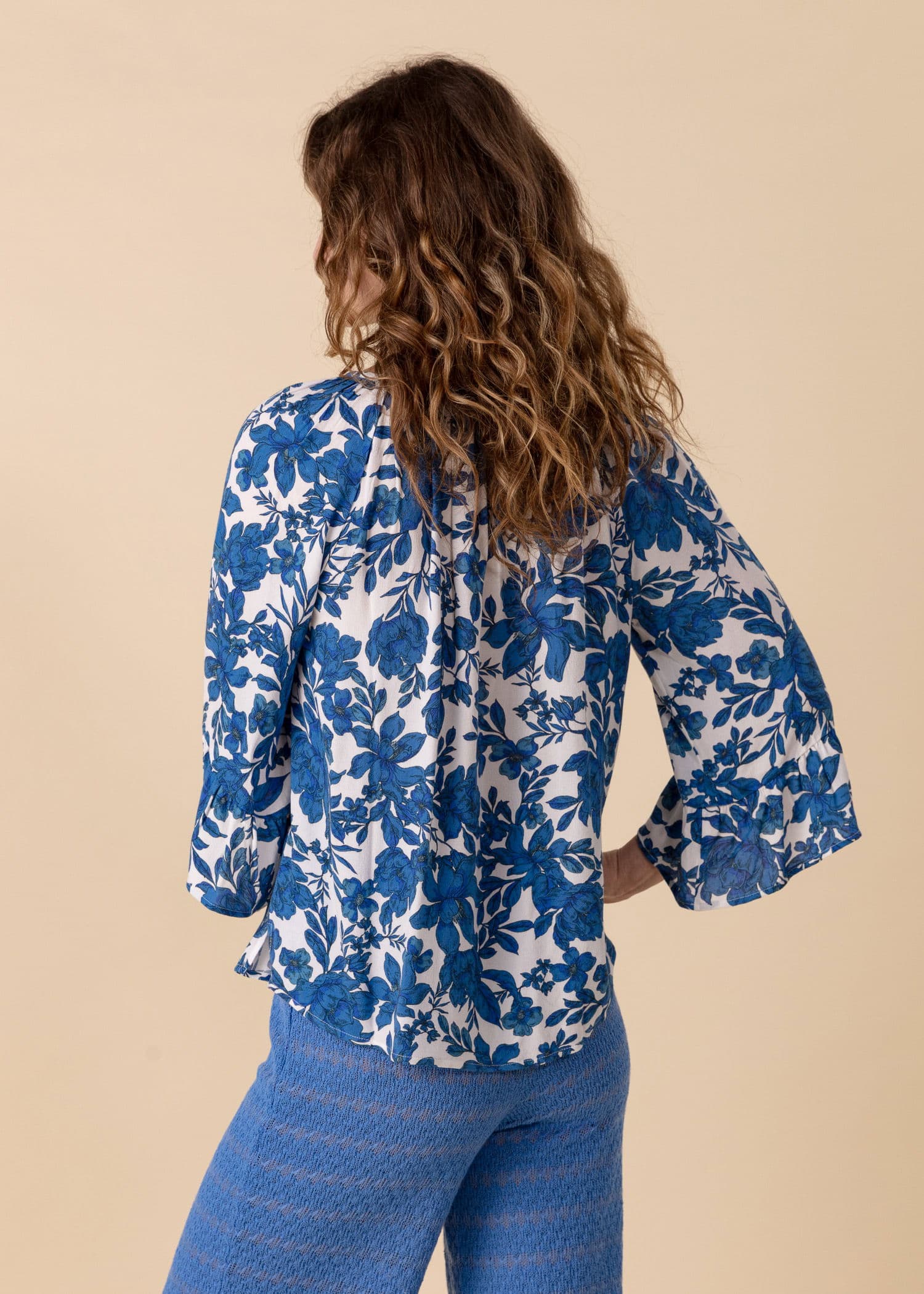 DOLLIE Bluse med 3/4 ermer - Blå 3 - Indiska