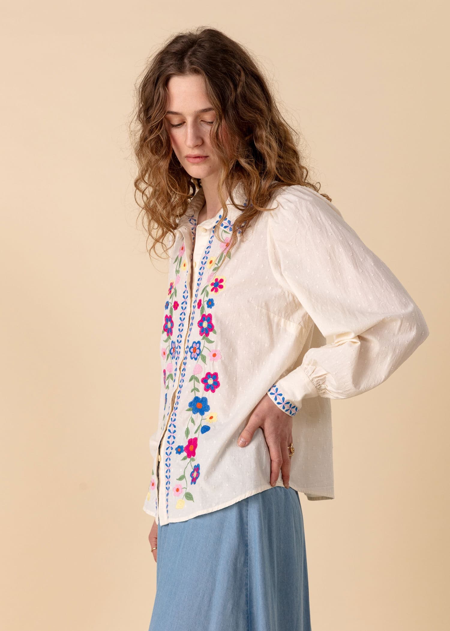 TASHA Kirjailtu kukallinen paita - Multi 2 - Indiska